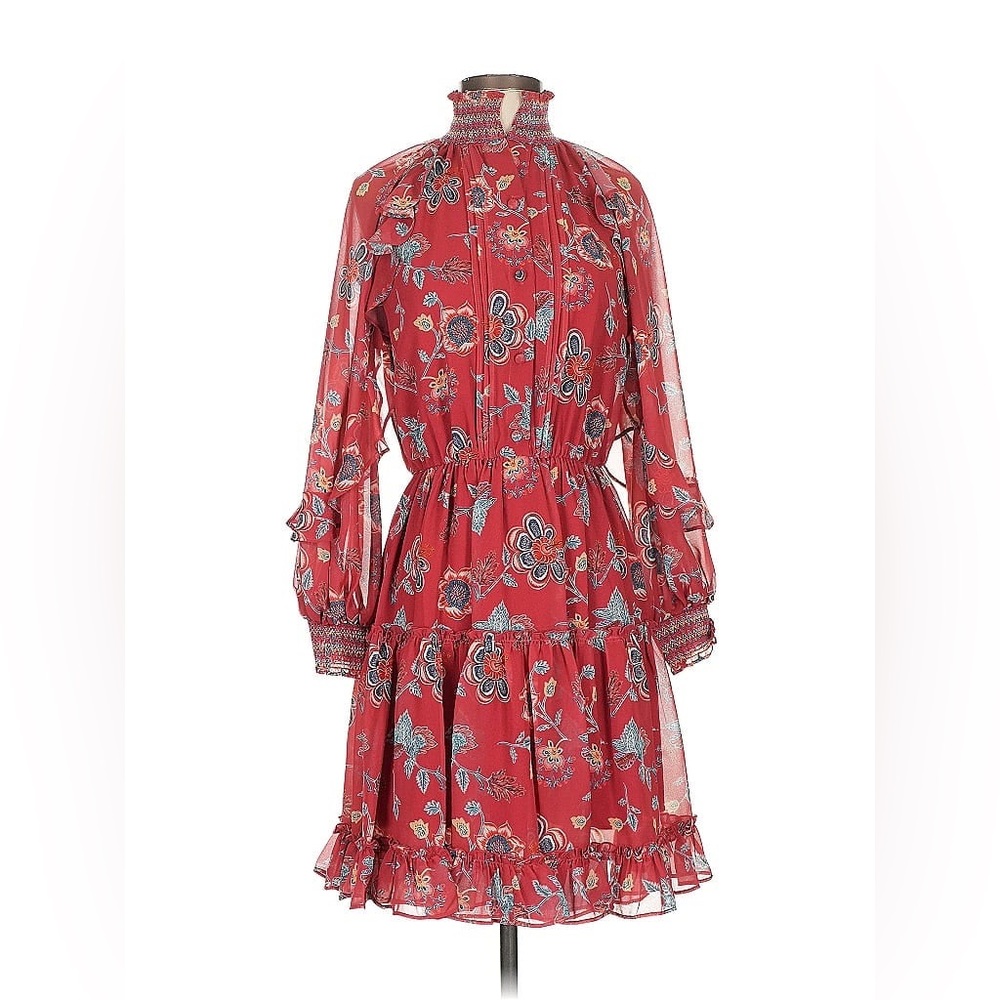 Sachin + Babi Red Ruffled Tiered Sundress with Bishop Sleeves